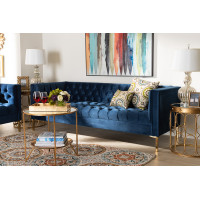 Baxton Studio TSF-7723-Navy Blue-SF Zanetta Glam and Luxe Navy Velvet Upholstered Gold Finished Sofa